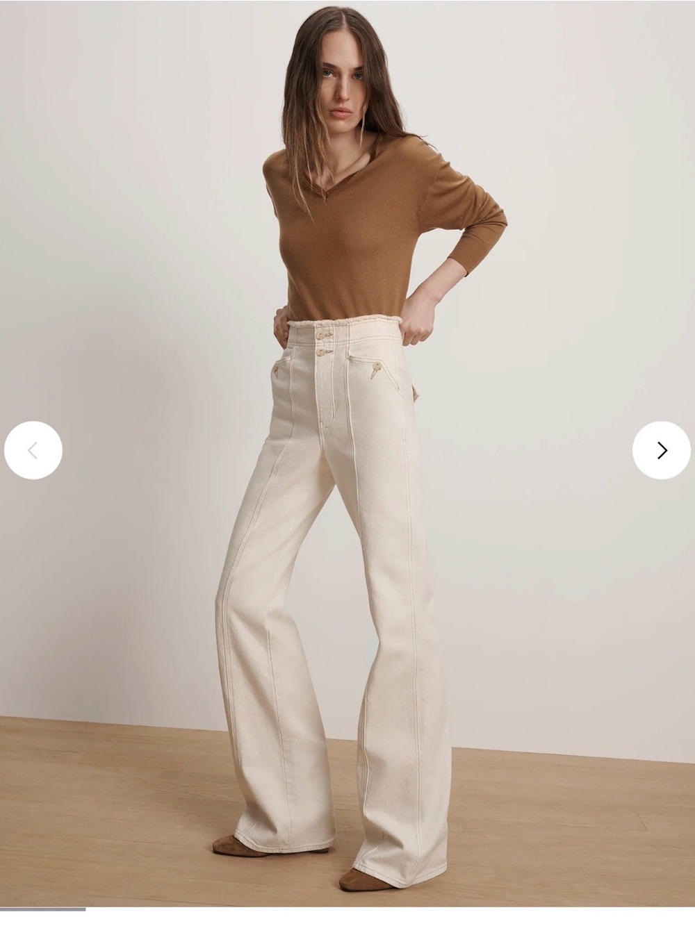 Veronica Beard Cream High-Rise Wide-Leg Jeans
